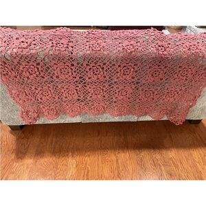 Vintage Handmade Crocheted Afghan In Rose  W/3D Roses 74” X 50” Cottage Core